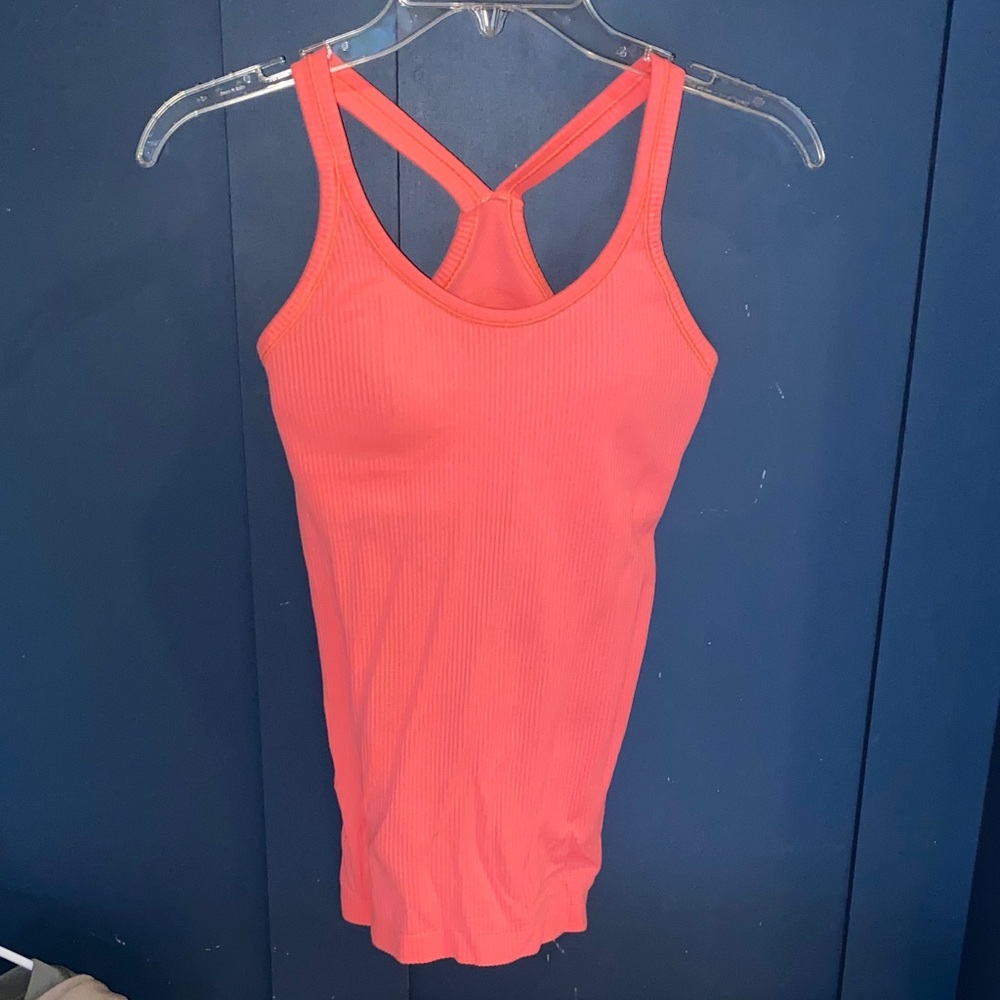 Lululemon Neon Coral Ribbed Tank Top‎ w/shelf bra ana pads